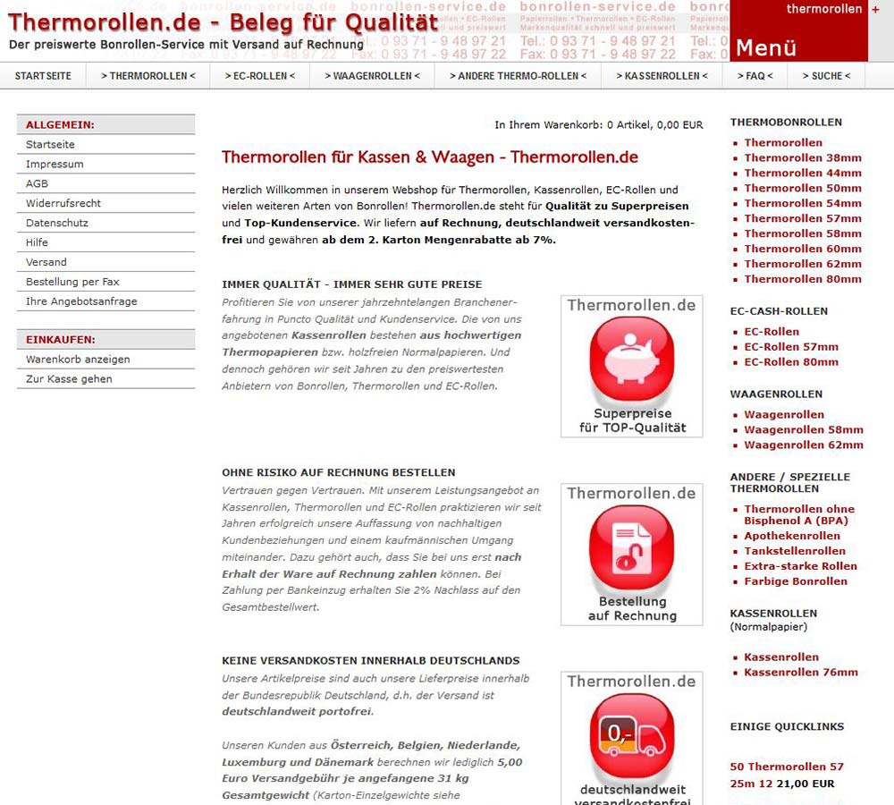 Thermorollen.de - Ansicht aus dem Jahr 2011