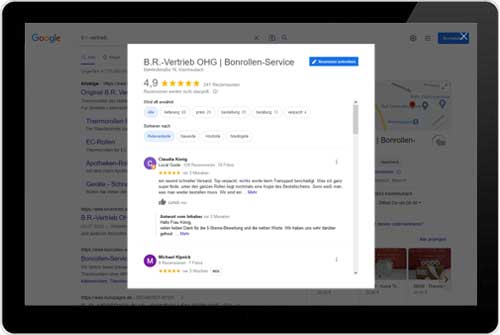 Bewertungsseite Google Rezensionen - B.R.-Vertrieb OHG